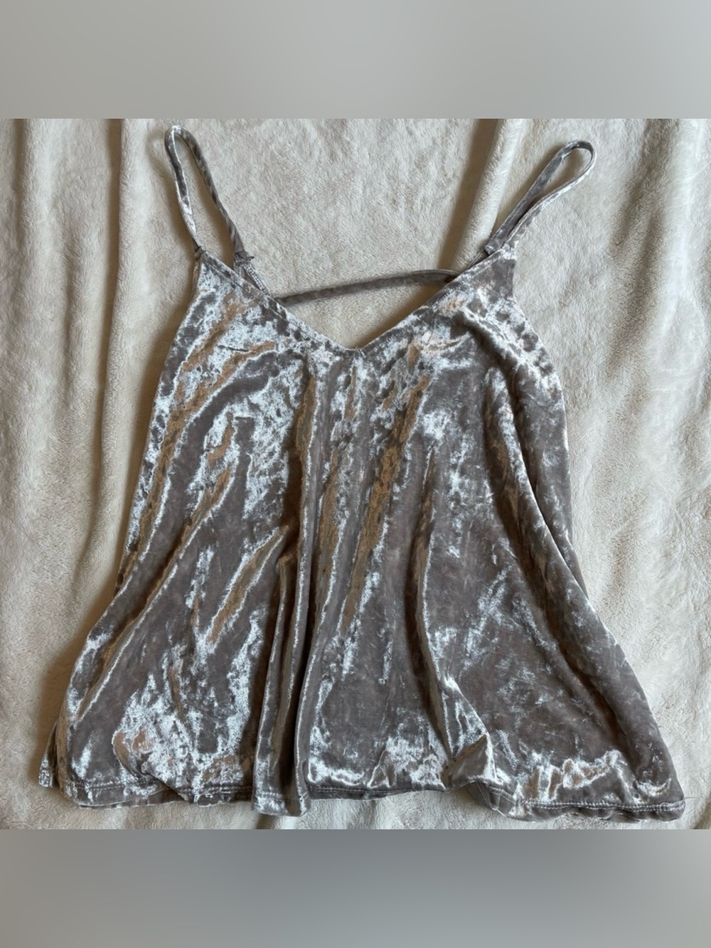 Summer Goth Crushed Velvet Cami Tank Silver Grey Open Back Festival Camisole S